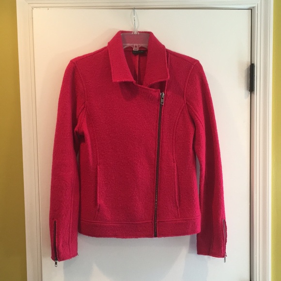 Tahari hot pink wool boucle moto style jacket - Picture 4 of 12